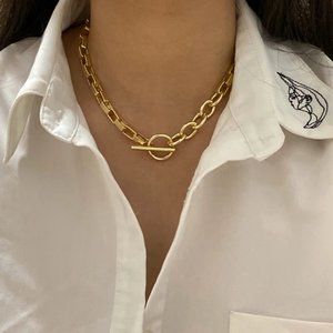 ** 18k** Chunky Gold Chain Clavicle Necklace